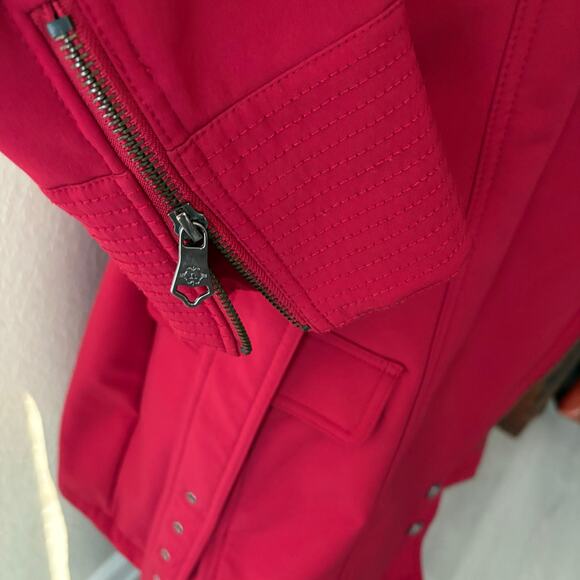 NANETTE LEPORE Double Breasted Short Trench Coat Red SzL Urban Bold Raincoat - Picture 4 of 10